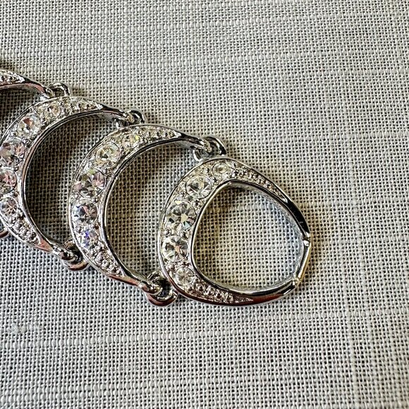 Vintage Monet Silver Tone Crescent Moon Rhinestone Bracelet - Picture 7 of 10
